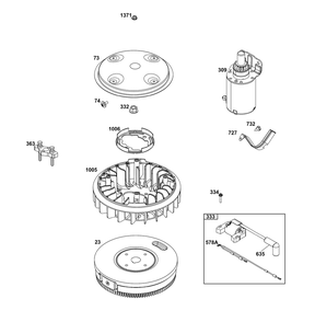 Flywheel, Ignition, And Starter Group Diagram and Parts List for 386777-0153-B5 200000 - 399999 Briggs and Stratton Engine